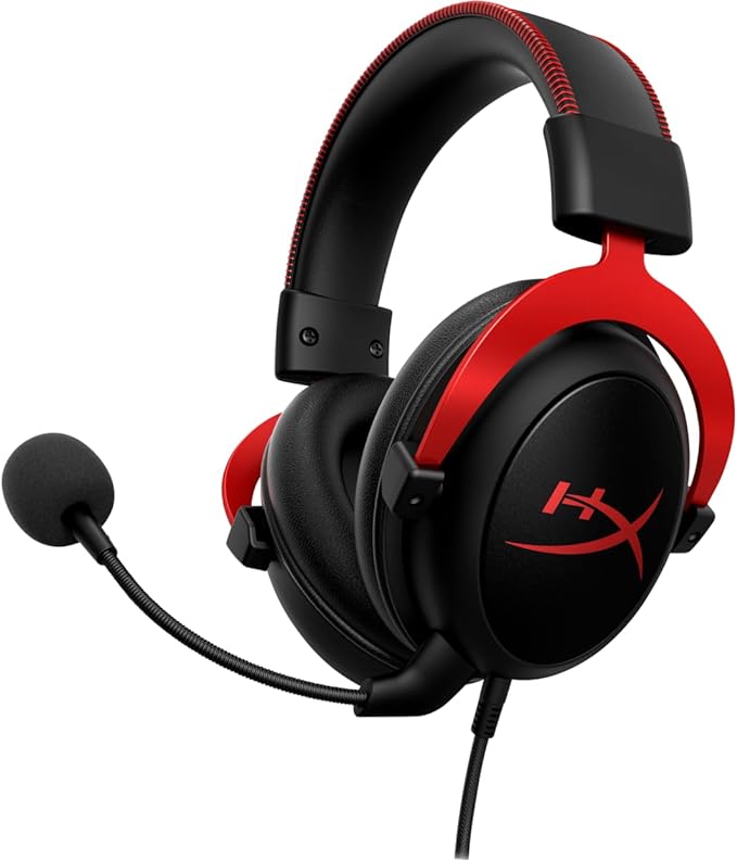 HyperX Cloud II Headset - Red, Wired - Enhance your gaming experience with a noise-canceling microphone and circumaural design. 6221243344643