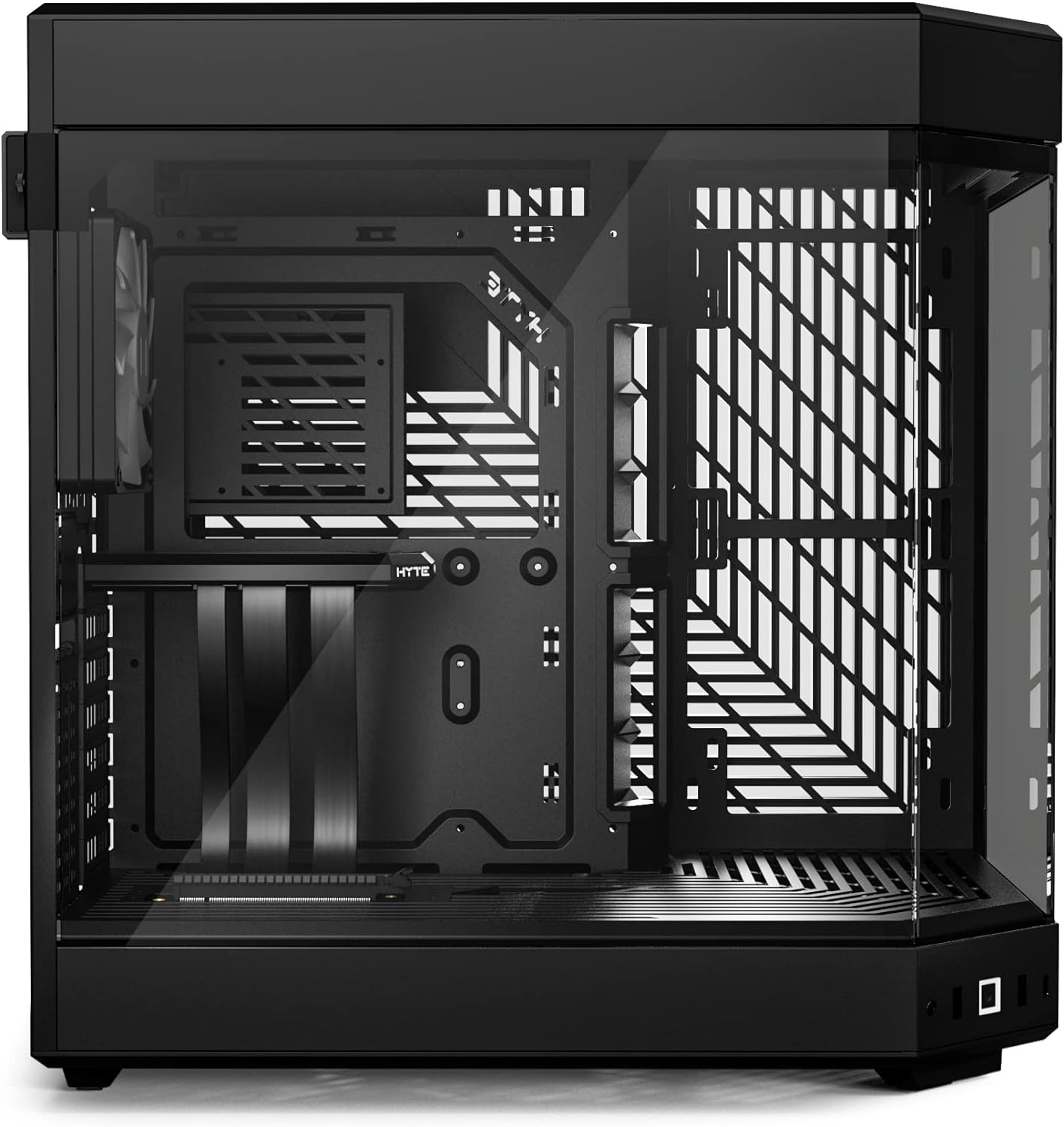 SKU: 0848604042855, Barcode: 848604042855 - HYTE Y60 Modern Aesthetic Mid-Tower ATX Gaming Case - Tempered Glass, PCIE 4.0 Riser Cable - Black: Antechamber construction for cable management and aesthetics.
