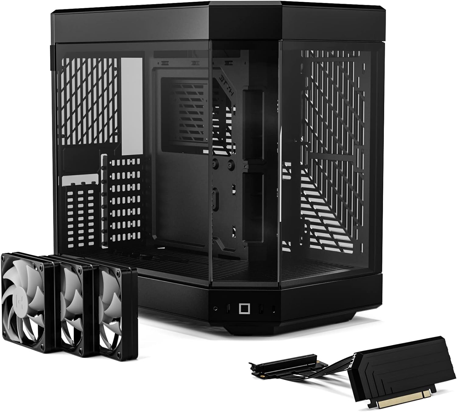 SKU: 0848604042855, Barcode: 848604042855 - HYTE Y60 Modern Aesthetic Mid-Tower ATX Gaming Case - Tempered Glass, PCIE 4.0 Riser Cable - Black: Sleek black design with modern aesthetics.