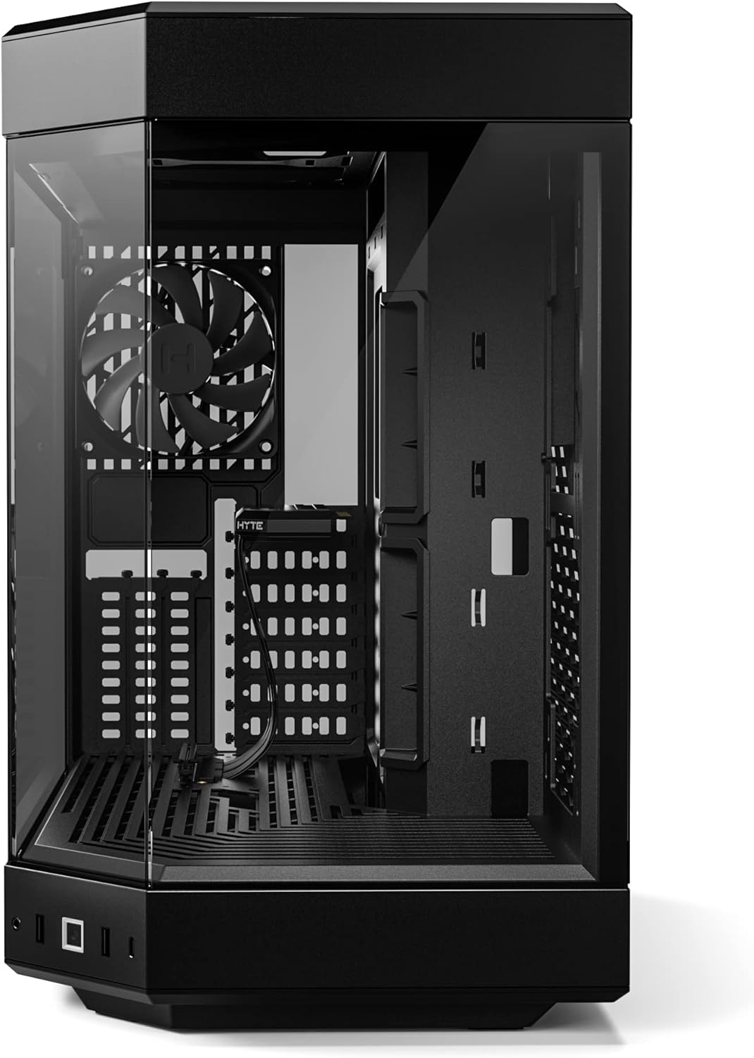 SKU: 0848604042855, Barcode: 848604042855 - HYTE Y60 Modern Aesthetic Mid-Tower ATX Gaming Case - Tempered Glass, PCIE 4.0 Riser Cable - Black: Vertical GPU mounting for a unique visual experience.