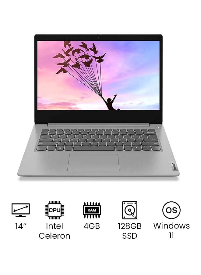 IdeaPad 3 Notebook 81WH007AAX With 14 - inch Display, Intel N4020 Processor/4GB RAM/128GB SSD/Intel UHD Graphics/International Version PLATINUM SILVER - 128GB SSD - 14 - inch - Intel UHD Graphics