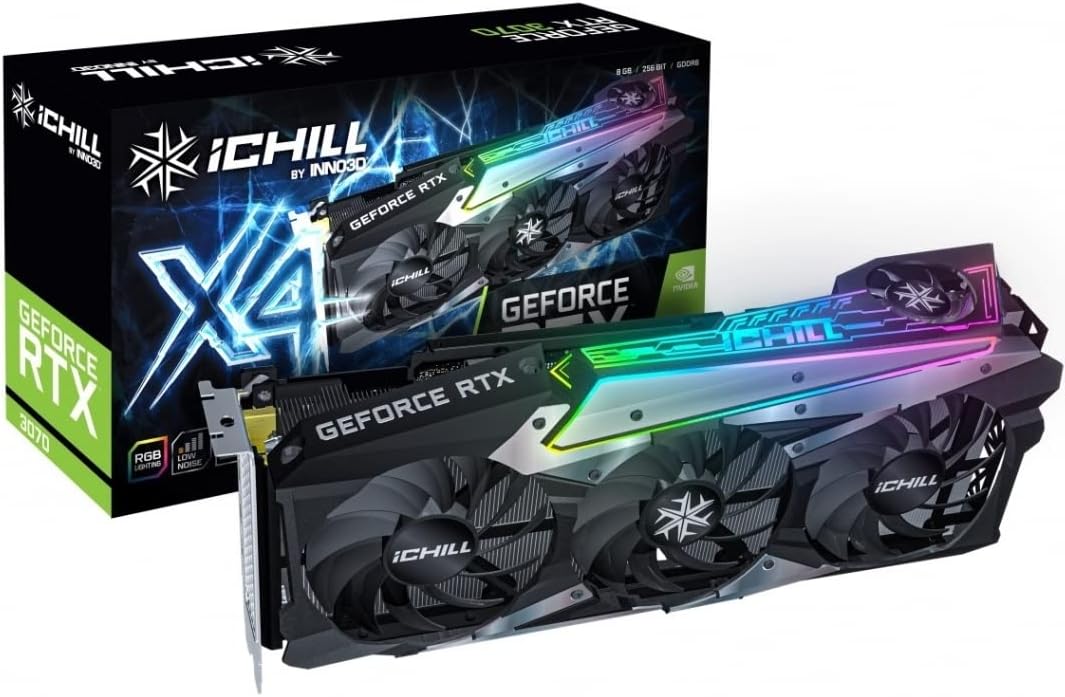 High-performance Inno 3D GeForce RTX 3070 iChill X4 LHR graphics card with 8GB GDDR6 memory. 0835168002036