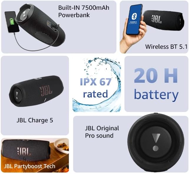 JBL Charge 5 Speaker with 20H Battery - Keep the party going with 20 hours of playtime. 6925281982101