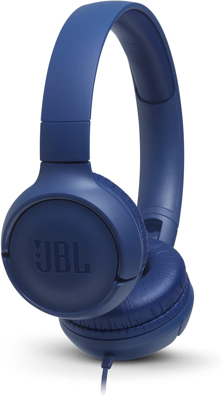 Blue JBL Tune 500 Wired On-Ear Headphones with Pure Bass Sound 6925281939945