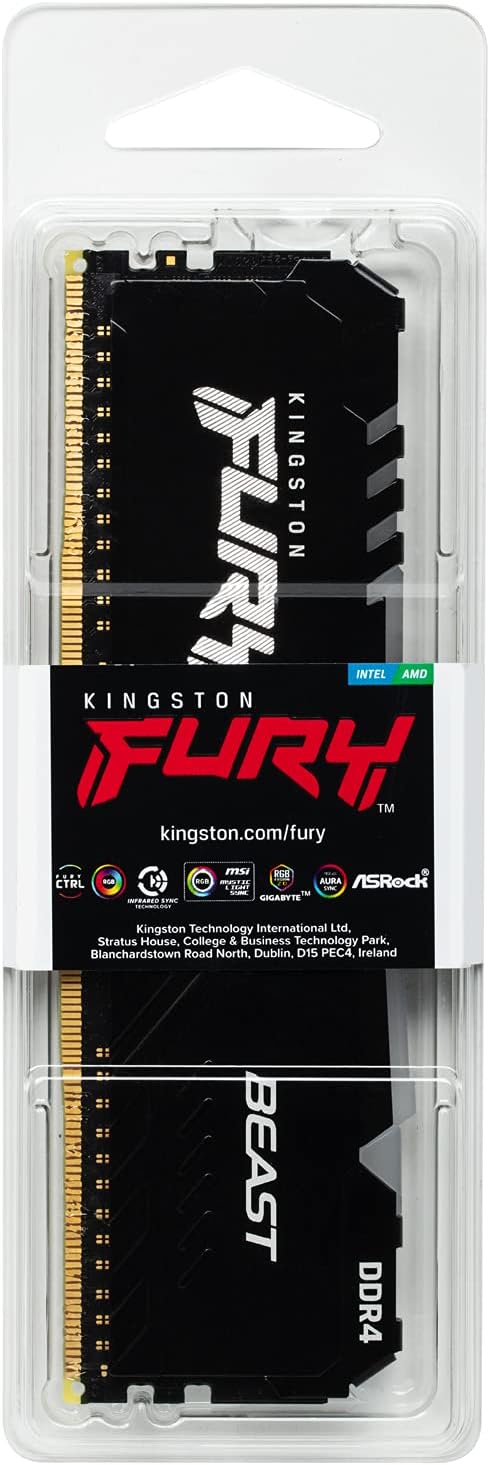 Kingston FURY Beast RGB 16GB Desktop Memory - Dynamic RGB lighting with aggressive style. 0740617319408