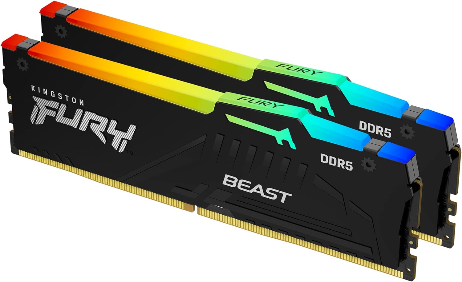Kingston FURY Beast RGB 64GB DDR5 Memory Module - Enhanced RGB lighting with new heat spreader design. 0740617328509