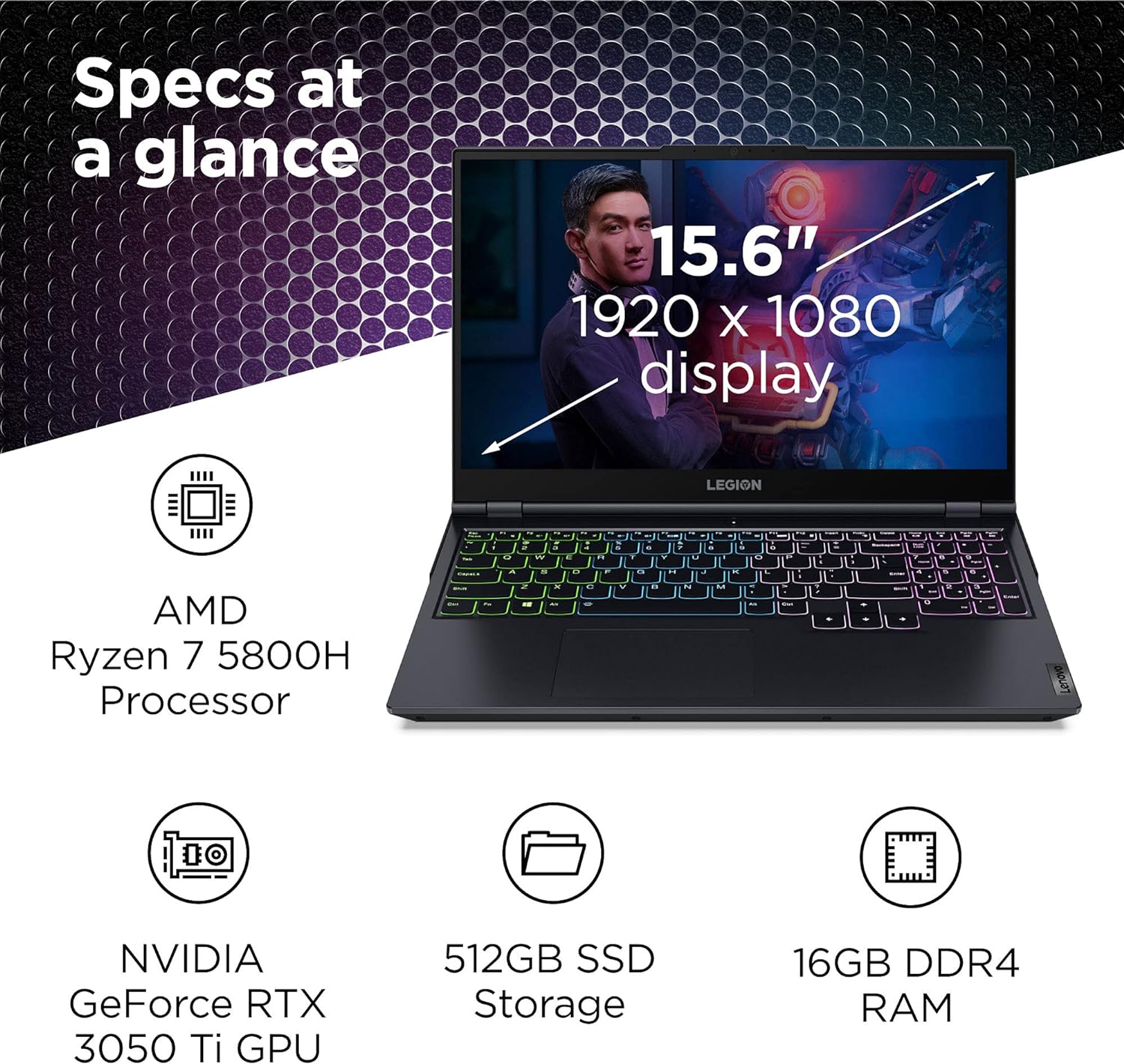 Lenovo Legion 5 15 Laptop - AMD Ryzen 7, 16GB RAM, 512GB SSD, NVIDIA RTX 3050 - Blue 0195713796064