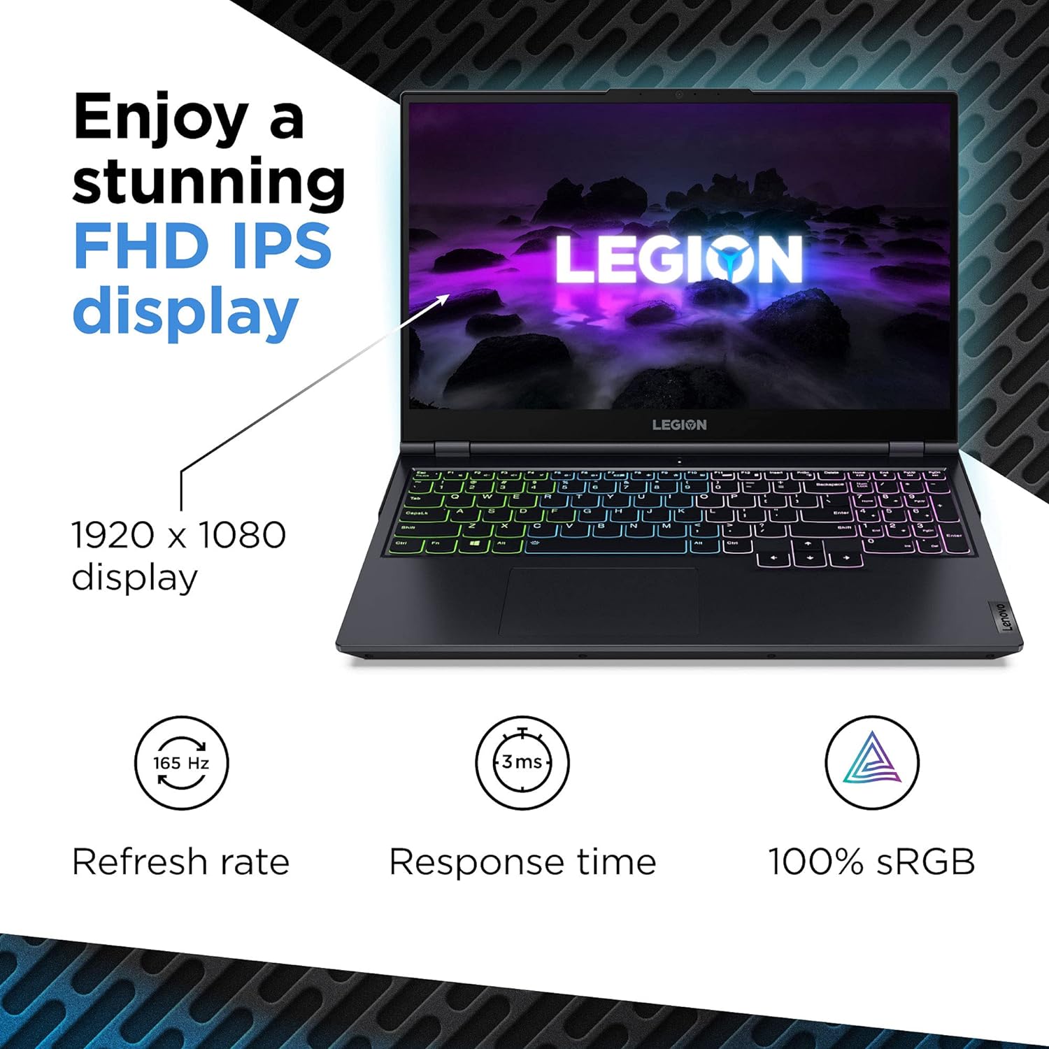 Lenovo Legion 5 Gaming Laptop - 15.6 FHD, Ryzen 7-5800H, 16GB RAM, 512GB SSD, RTX 3050 0195713796064