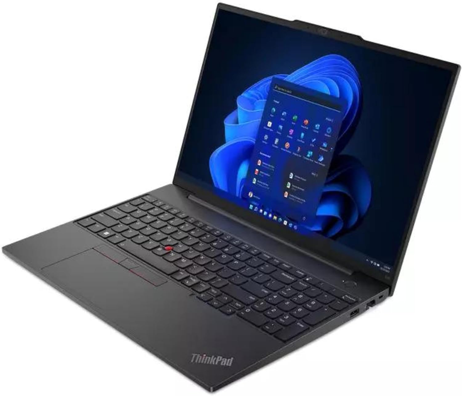 Modern and professional Graphite Black Lenovo ThinkPad E16 (16) laptop with robust keyboard and number pad 0197532476486