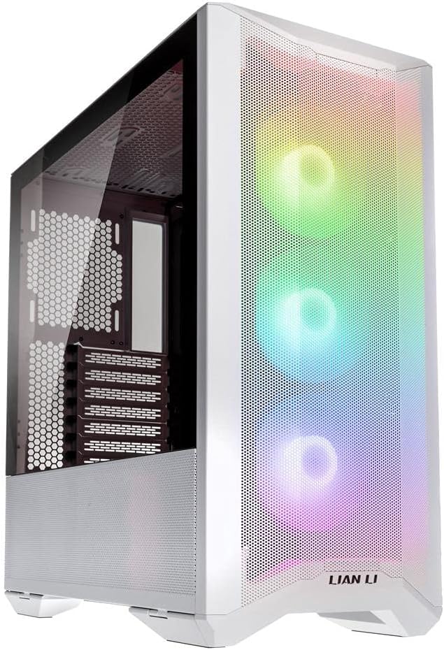 Sleek white Lian Li LANCOOL II MESH RGB case with premium steel structure and ample room for upgrades. 0840353040199