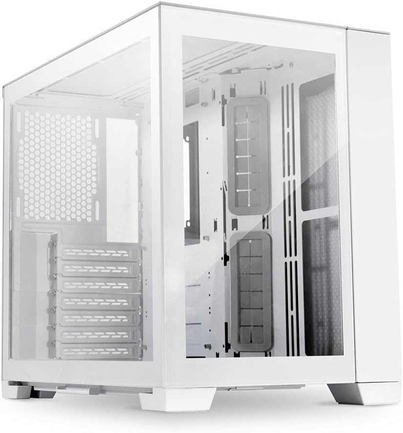Sleek and modern white gaming computer case with tempered glass panels 0840353040663