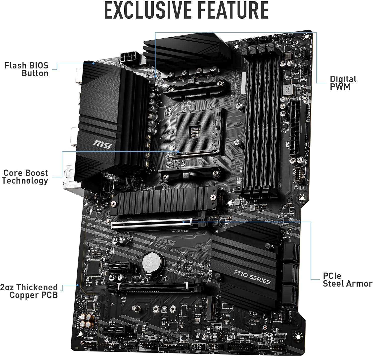 MSI B550-A PRO AM4 Motherboard - Lightning Fast Game experience with PCIe 4.0 support. 8414794047981