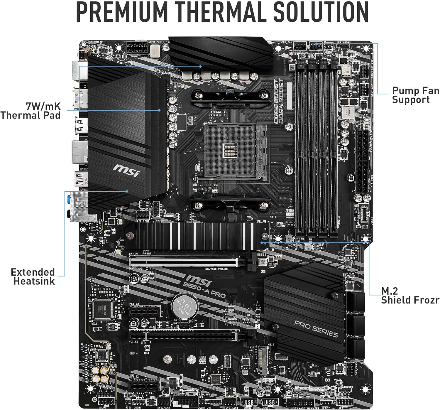 High-performance MSI B550-A PRO Motherboard - Dual channel DDR4 memory up to 128GB. 8414794047981