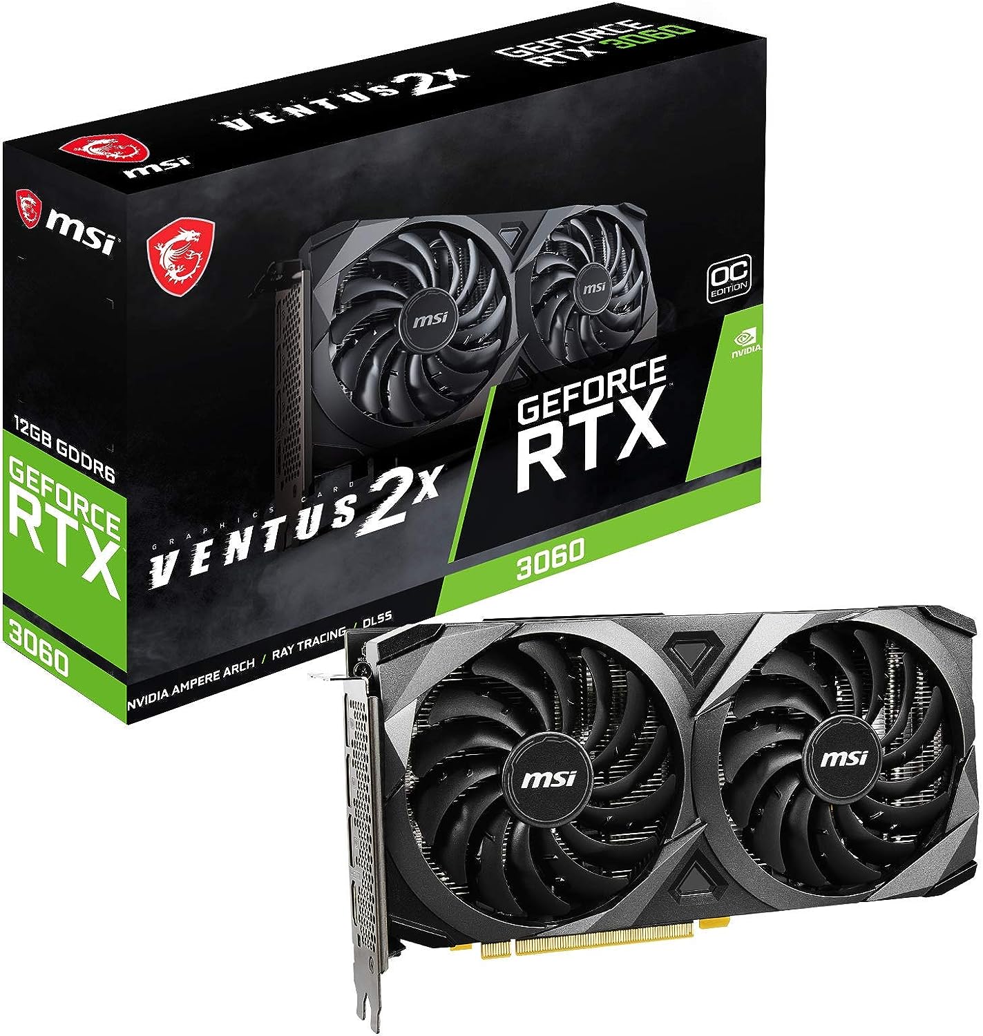 MSI GeForce RTX 3060 VENTUS 2X 12G OC - NVIDIA 12 GB GDDR6 graphics card with Ampere architecture. 4719072793814