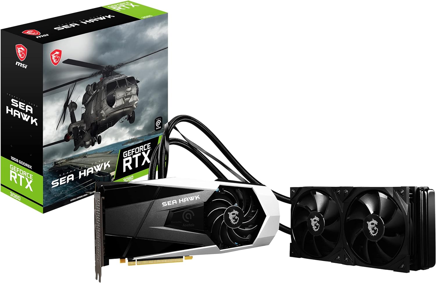 MSI GeForce RTX 3080 SEA Hawk X 10G LHR graphics card with integrated water cooling system 0824142263921