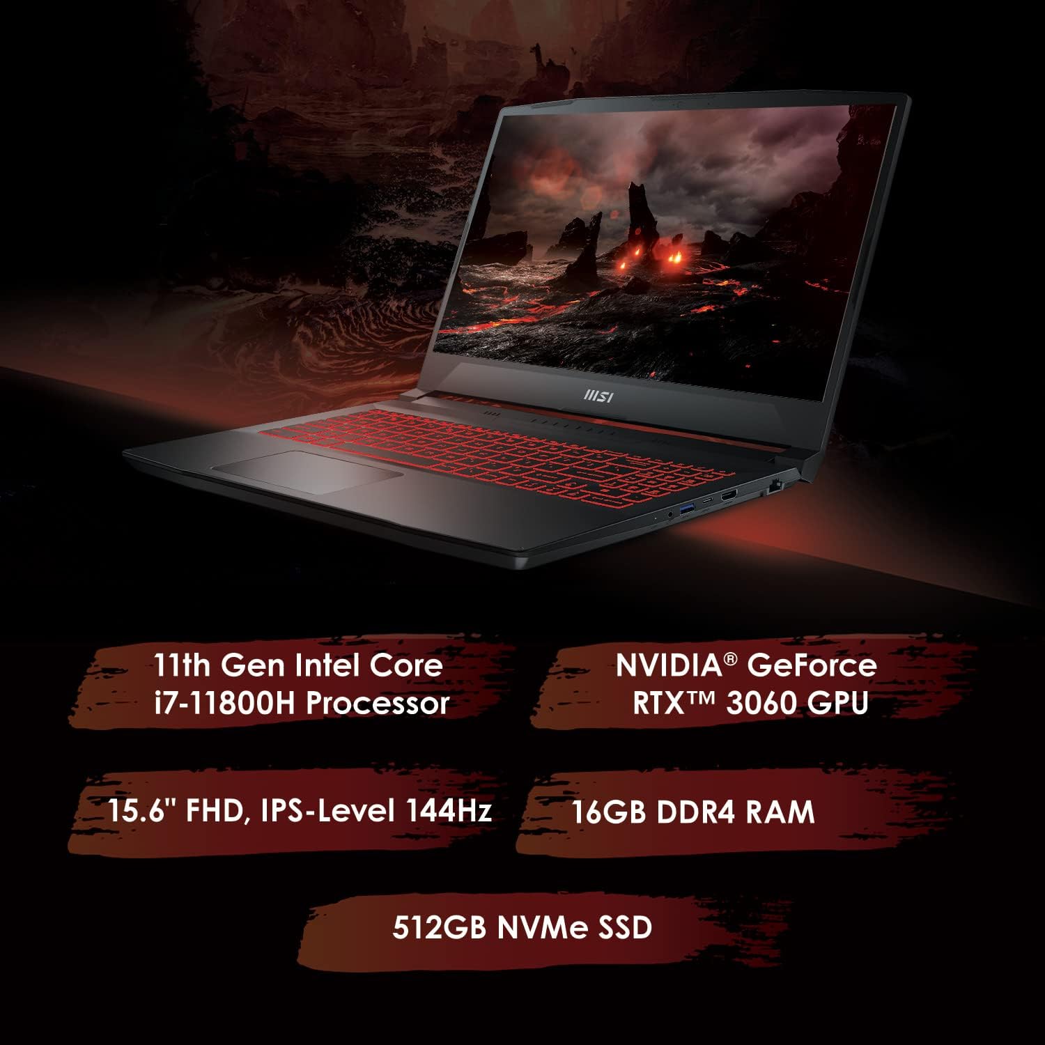 Sleek MSI Katana GF66 11UE-617 Laptop - 15.6 Inches, Black, RTX 3060, 16GB RAM, 512GB SSD 0824142272091