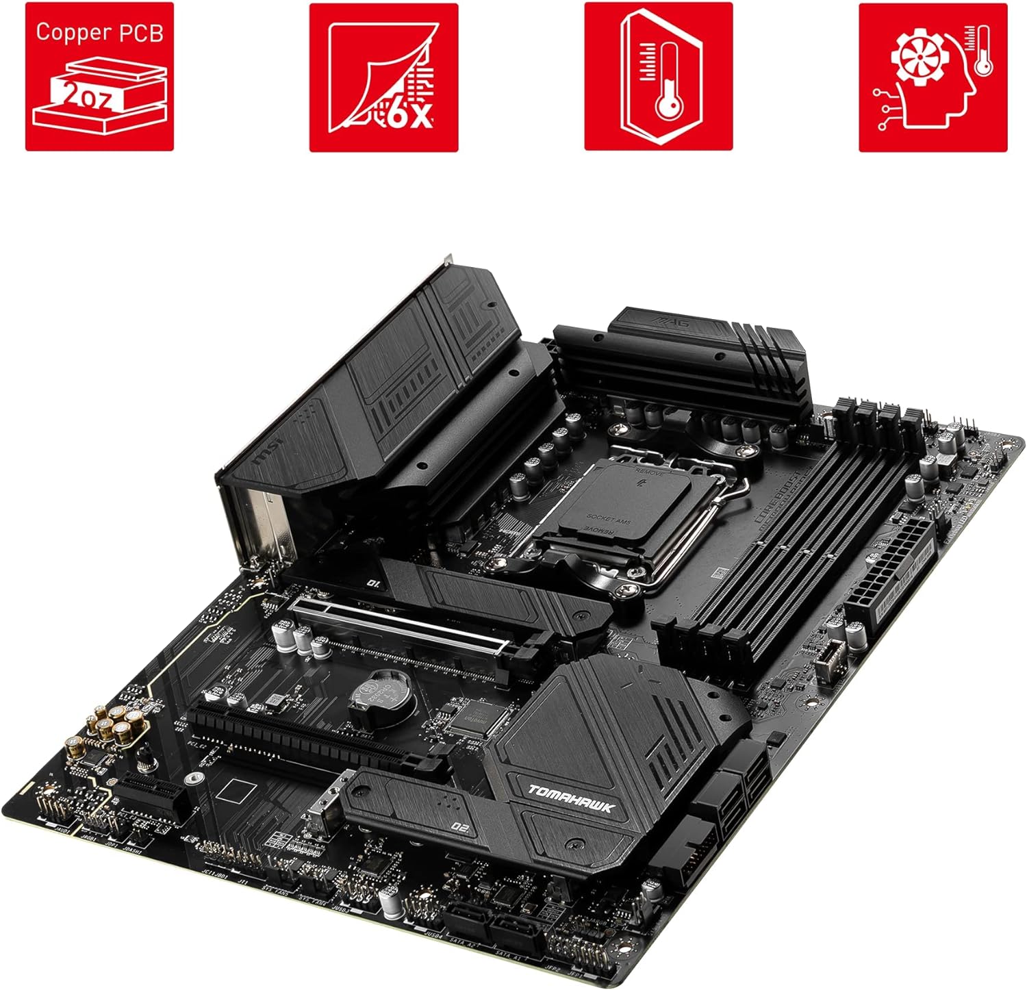 MSI MAG B650 TOMAHAWK WIFI AM5 ATX Motherboard - Enhanced thermal design with M.2 Shield Frozr for optimal system performance. 4711377010153