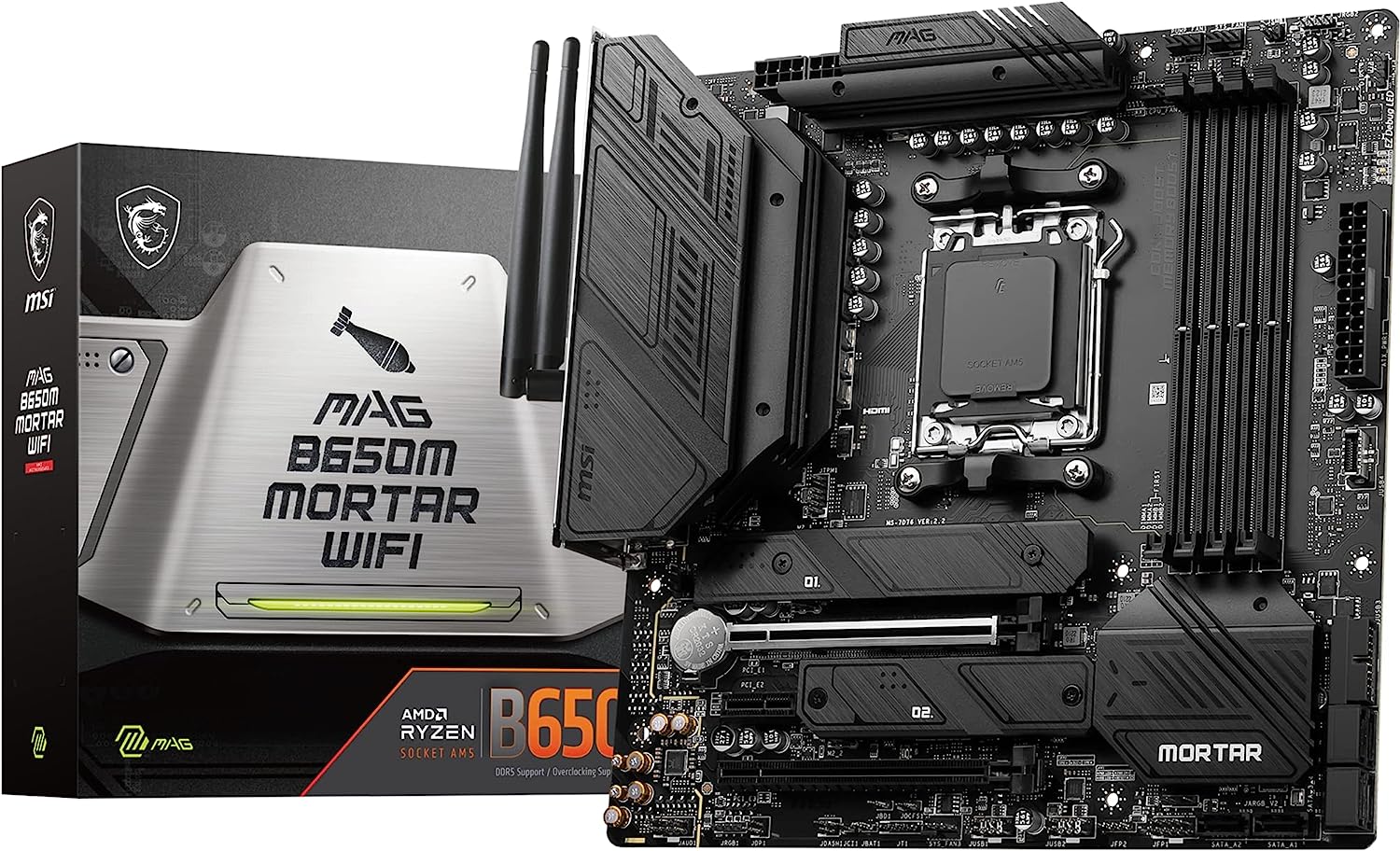 MSI MAG B650M MORTAR WIFI Micro-ATX Motherboard - AMD Ryzen 7000 Support, DDR5 Boost, PCIe 4.0, M.2 Gen4, Wi-Fi 6E - SKU: 4711377010207, Barcode: 4711377010207