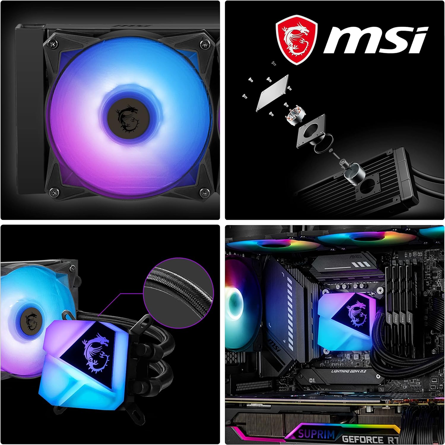 Customizable Prismatic ARGB Water Block with MSI Logo and Addressable RGB Fans 4719072851279