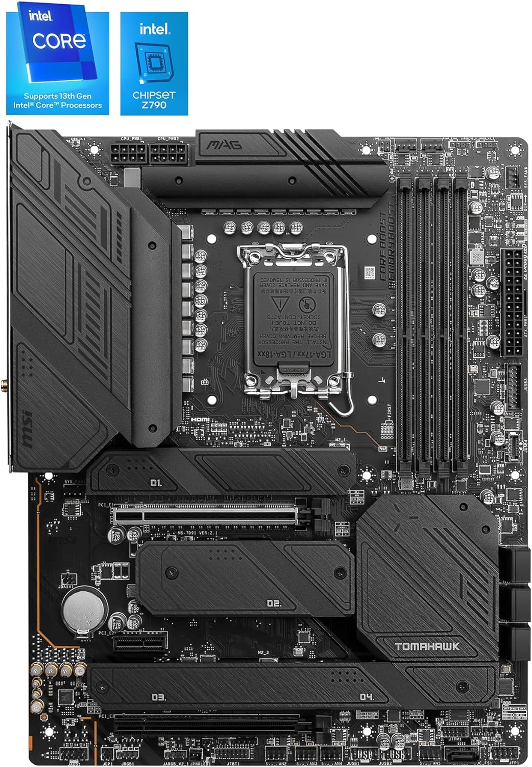 MSI Mag Z790 Tomahawk Wifi ATX Motherboard - Quadruple M.2 Connectors for maximum storage performance. 4711377011310