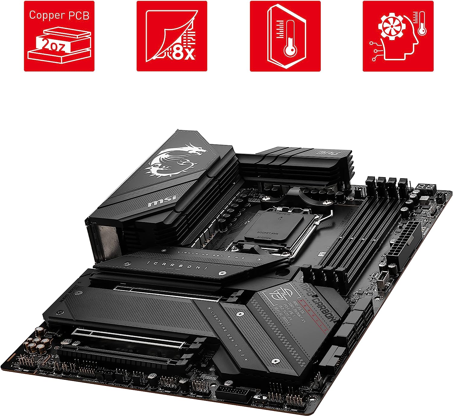 MSI MPG X670E CARBON WIFI AM5 ATX Motherboard - 2.5G LAN and Wi-Fi 6E Solution, Upgraded network solution - Black 4711377004879