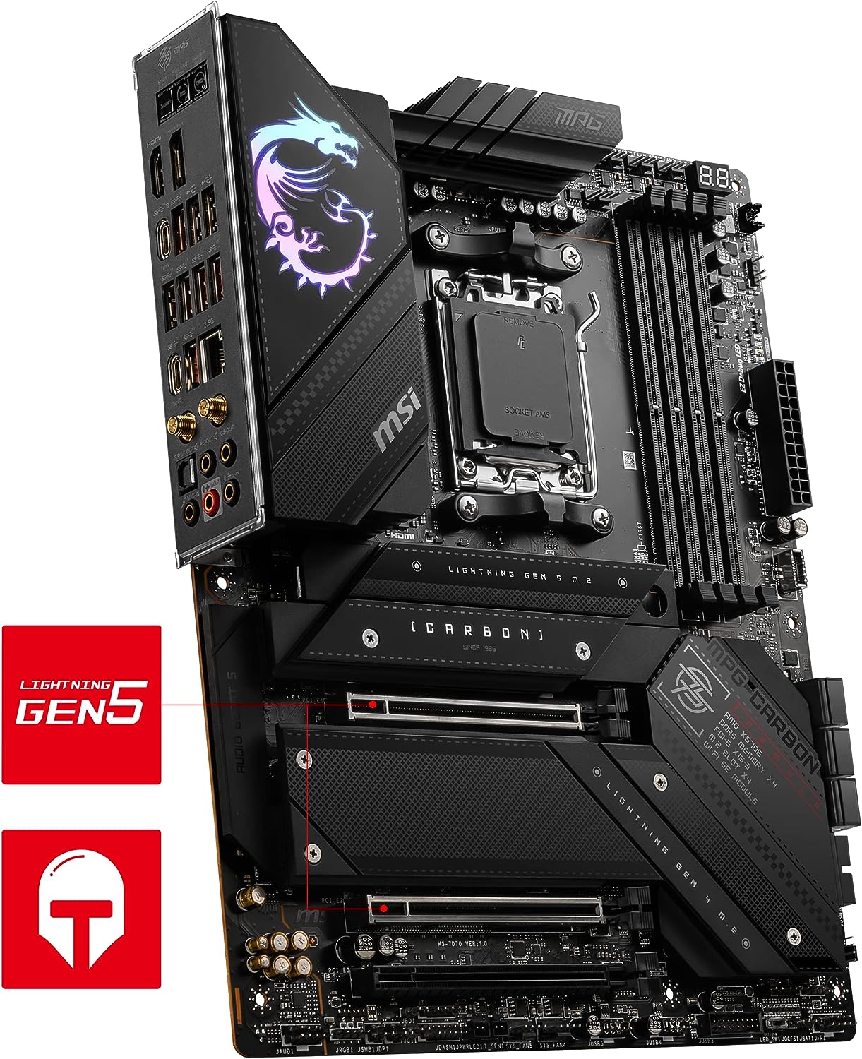 MSI MPG X670E CARBON WIFI AM5 ATX Motherboard - AUDIO BOOST 5, Studio grade sound quality - Black 4711377004879