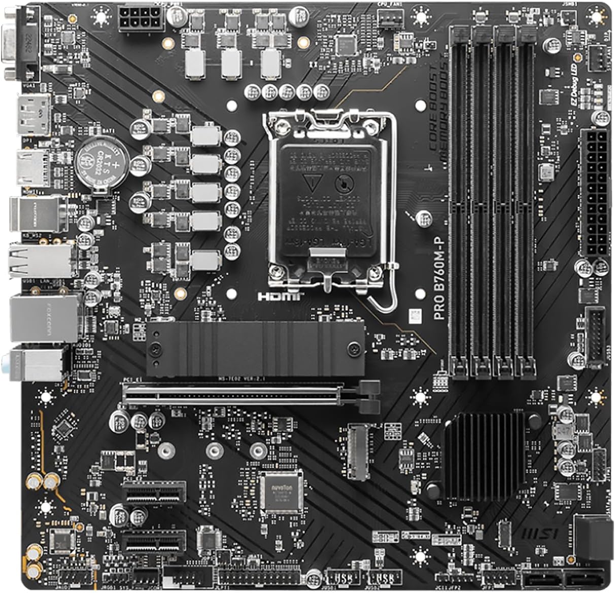 MSI B760 Micro ATX Board - Features 2x M.2 and 4x SATA 6G storage interfaces for high-speed data transfer. 0824142319802