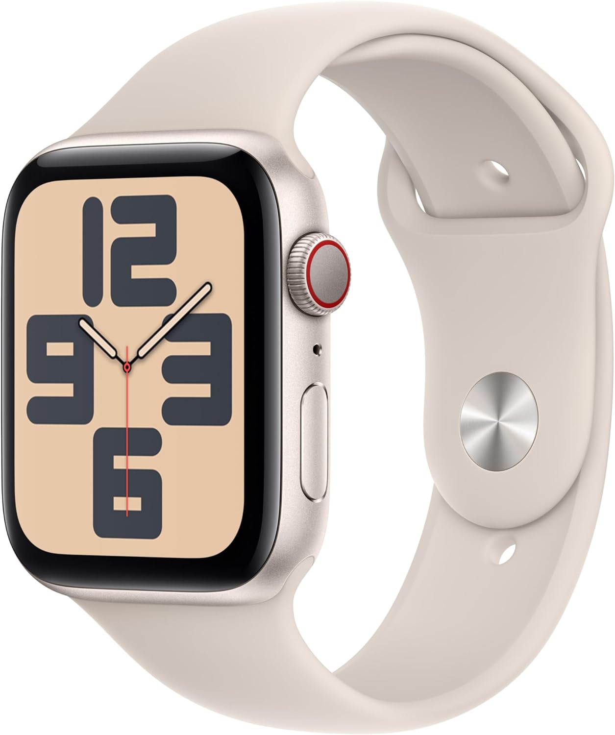 Apple Watch SE (2nd Gen, 2023) - GPS + Cellular 40mm - Starlight Aluminum Case - Starlight Sport Band M/L: Stay connected and active with cellular connectivity, health features, and customizable options. 0195949006159