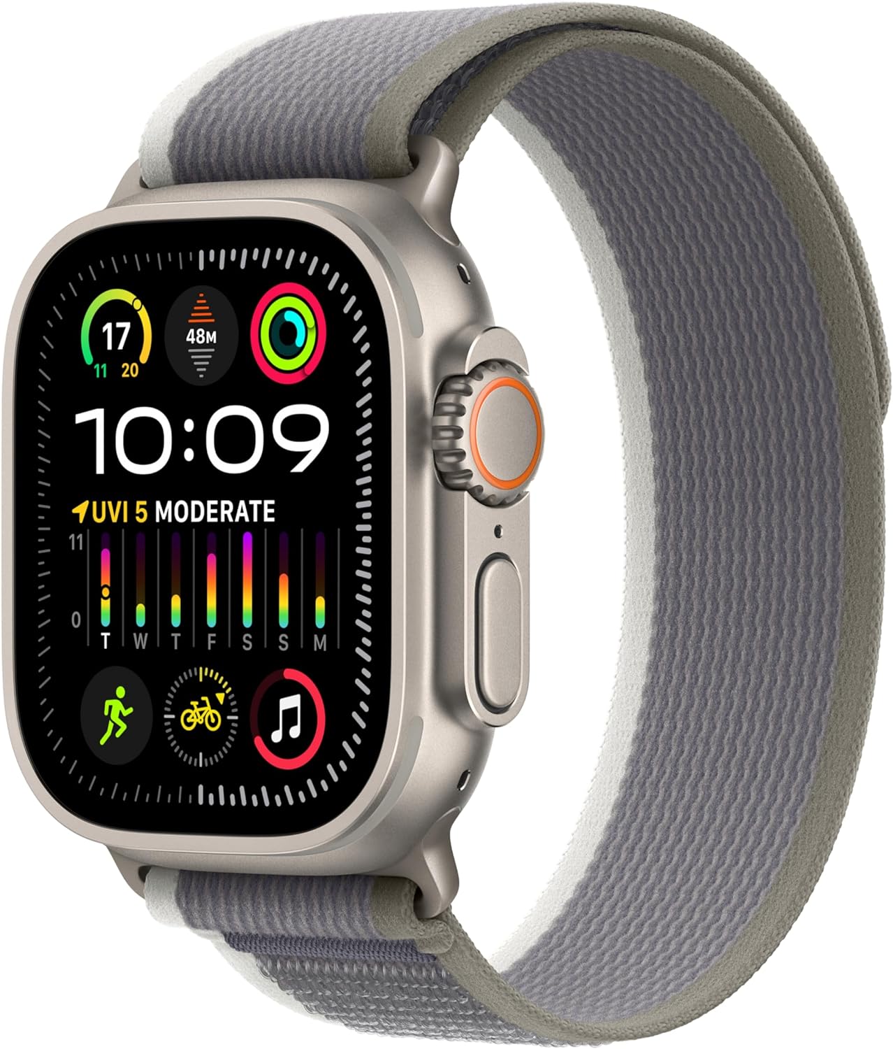 Apple Watch Ultra 2 Smartwatch - Rugged titanium case, green/grey trail loop, S/M 0194253830955