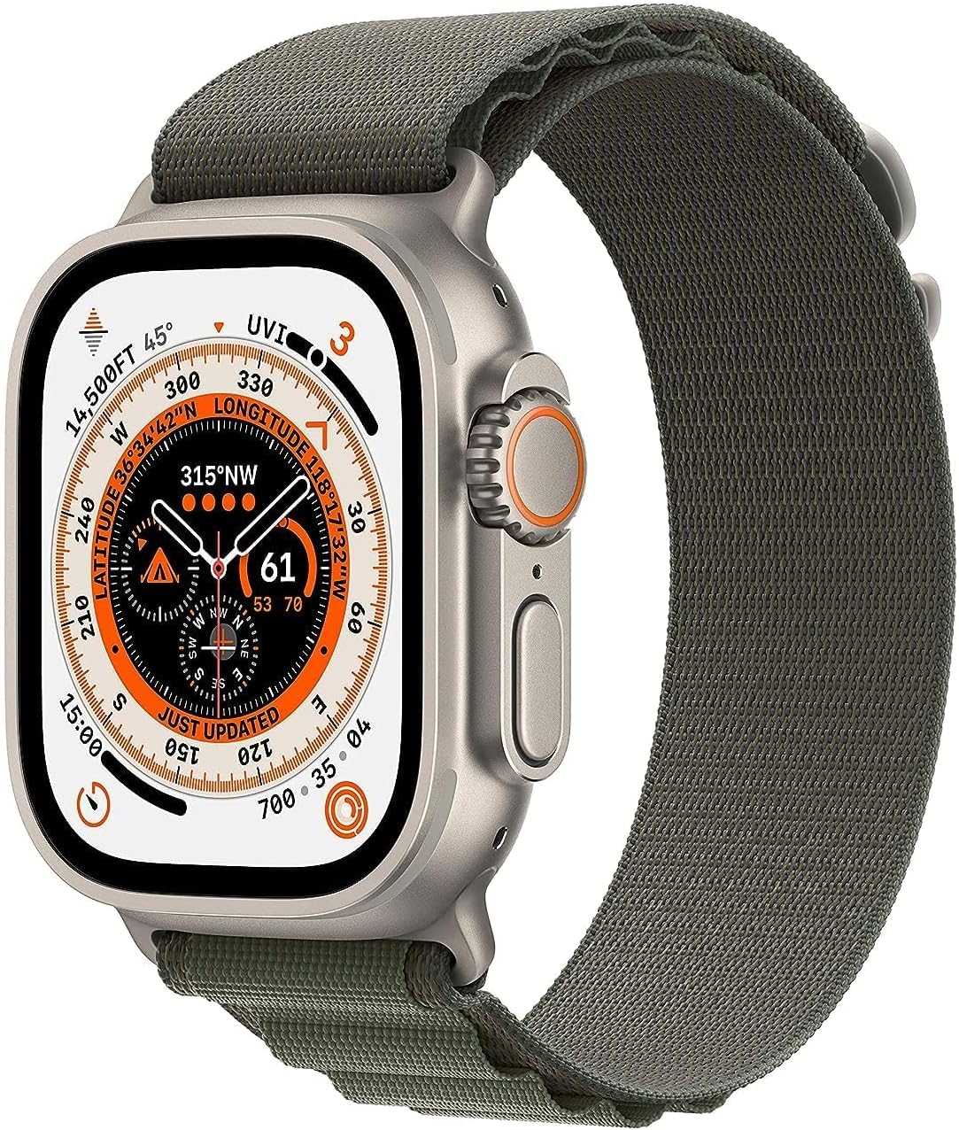 Apple Watch Ultra - Titanium Case with Green Alpine Loop - Small - SKU: 0194253144403