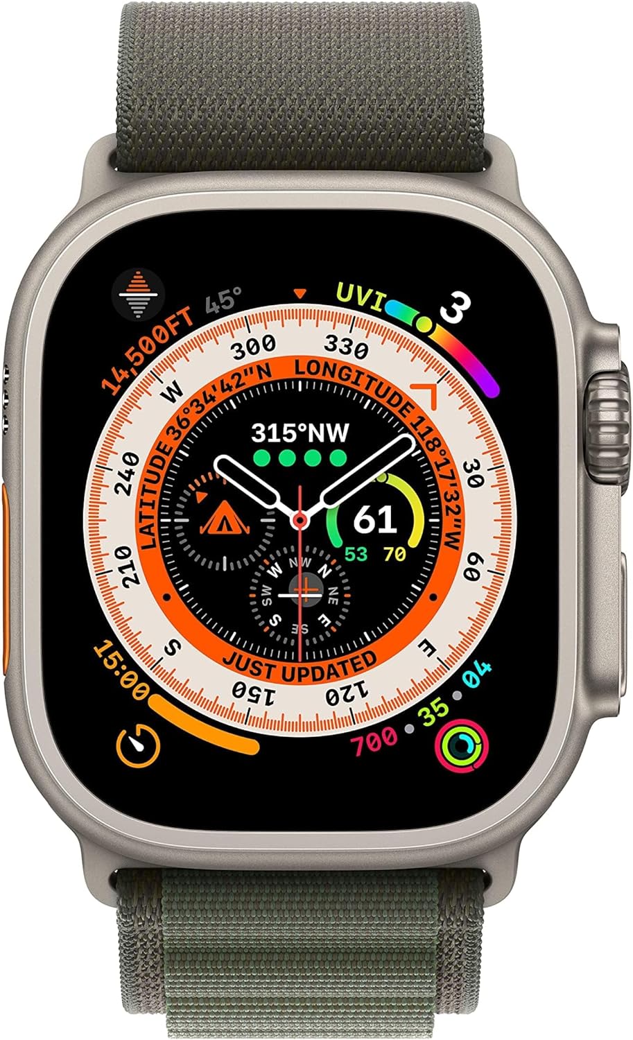 Apple Watch Ultra - 49mm Titanium Case: Corrosion-resistant with customizable Action button for physical control. 0194253424055