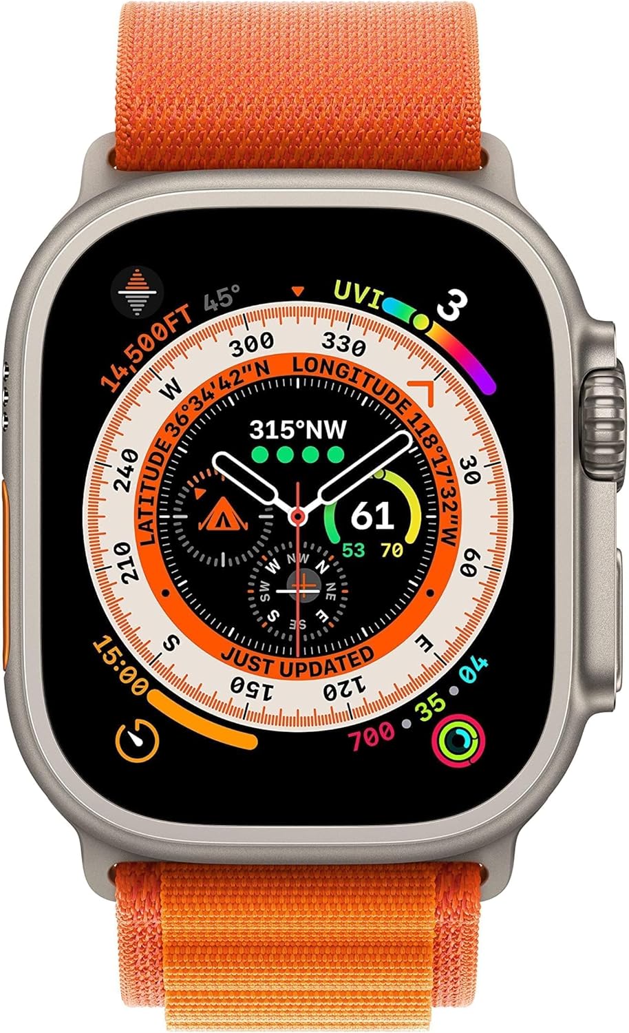 Apple Watch Ultra - 49mm Titanium Case: Corrosion-resistant with 100m water resistance, ideal for outdoor activities. 0194253423492