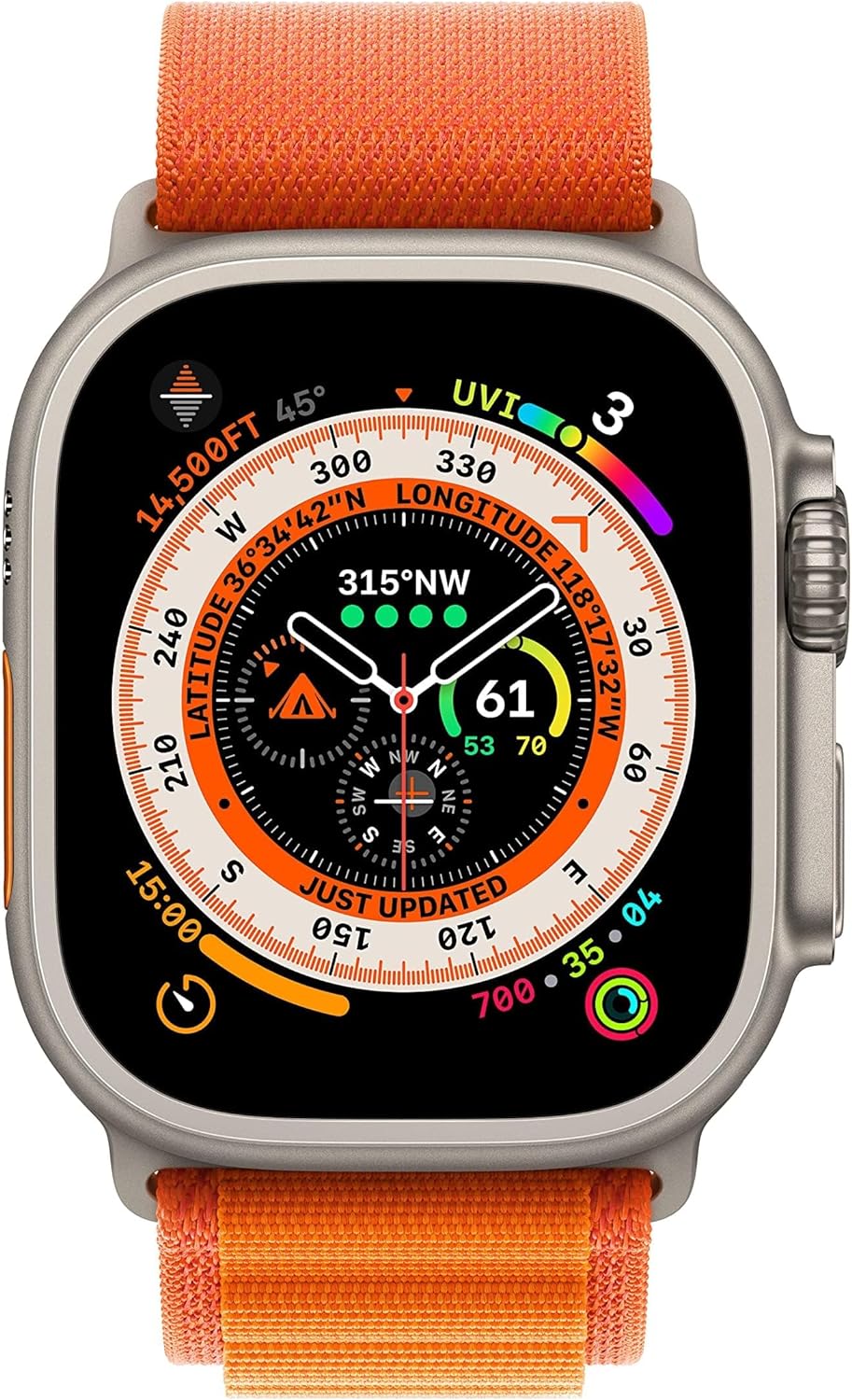 Apple Watch Ultra - 49mm Titanium Case: Corrosion-resistant with 100m water resistance, ideal for outdoor activities. 0194253144120