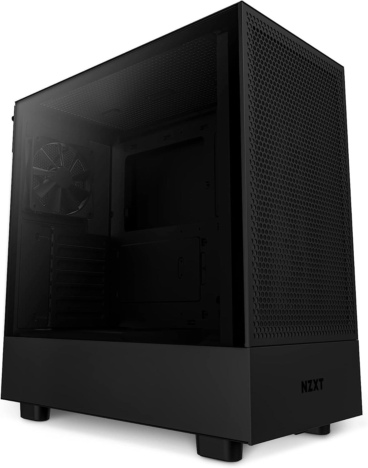 NZXT H5 Flow Compact ATX Mid-Tower PC Case in Black - High airflow design with tempered glass side panel. 0810074842419