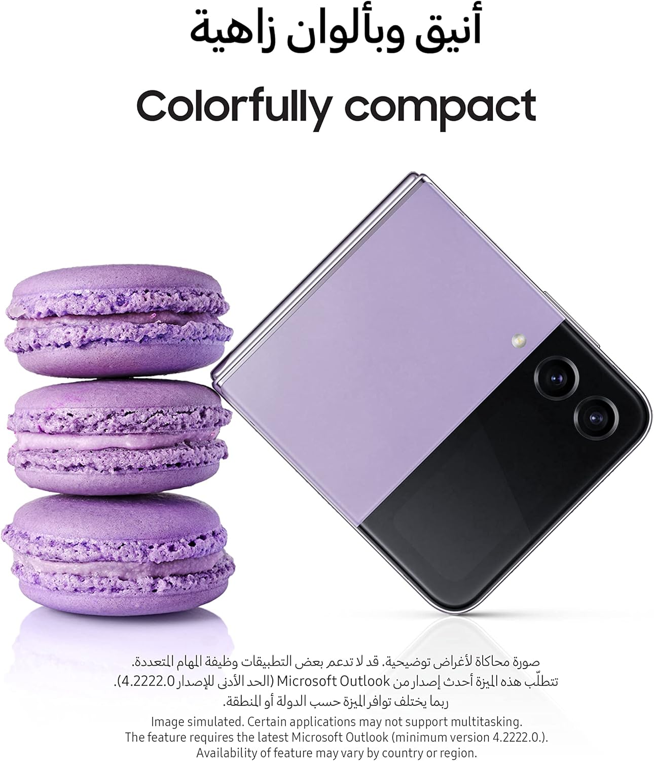 Samsung Galaxy Z Flip4 in Bora Purple - Wireless connectivity with Bluetooth, Wi-Fi, USB, and NFC options. 8806094602296