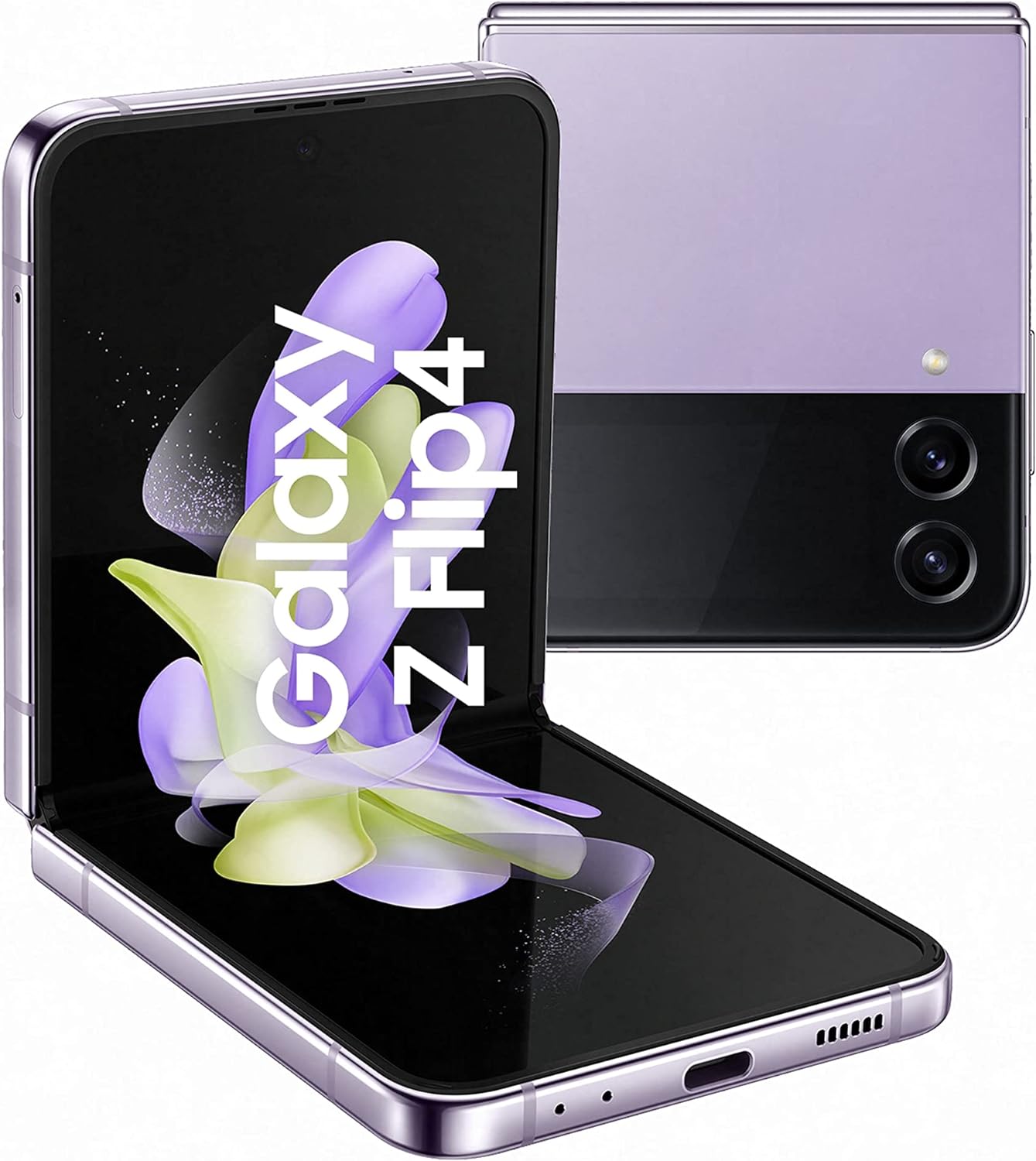 Samsung Galaxy Z Flip4 in Bora Purple - Compact folding phone with a hazy glass finish and glossy metal frame. 8806094602296