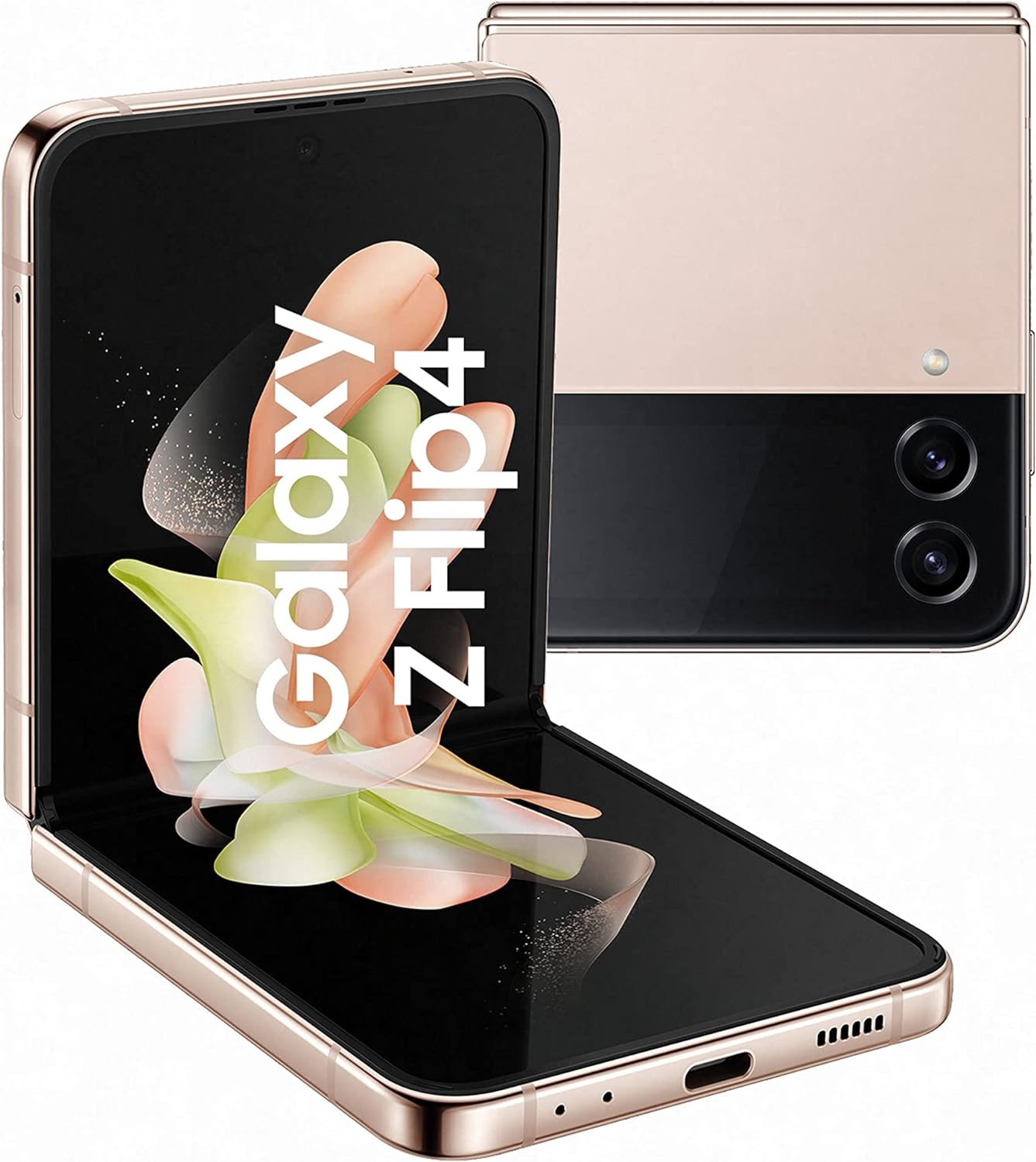 Samsung Galaxy Z Flip4 Dual SIM Smartphone in Pink Gold - Compact design with a hazy glass finish and glossy metal frame. 8806094602272