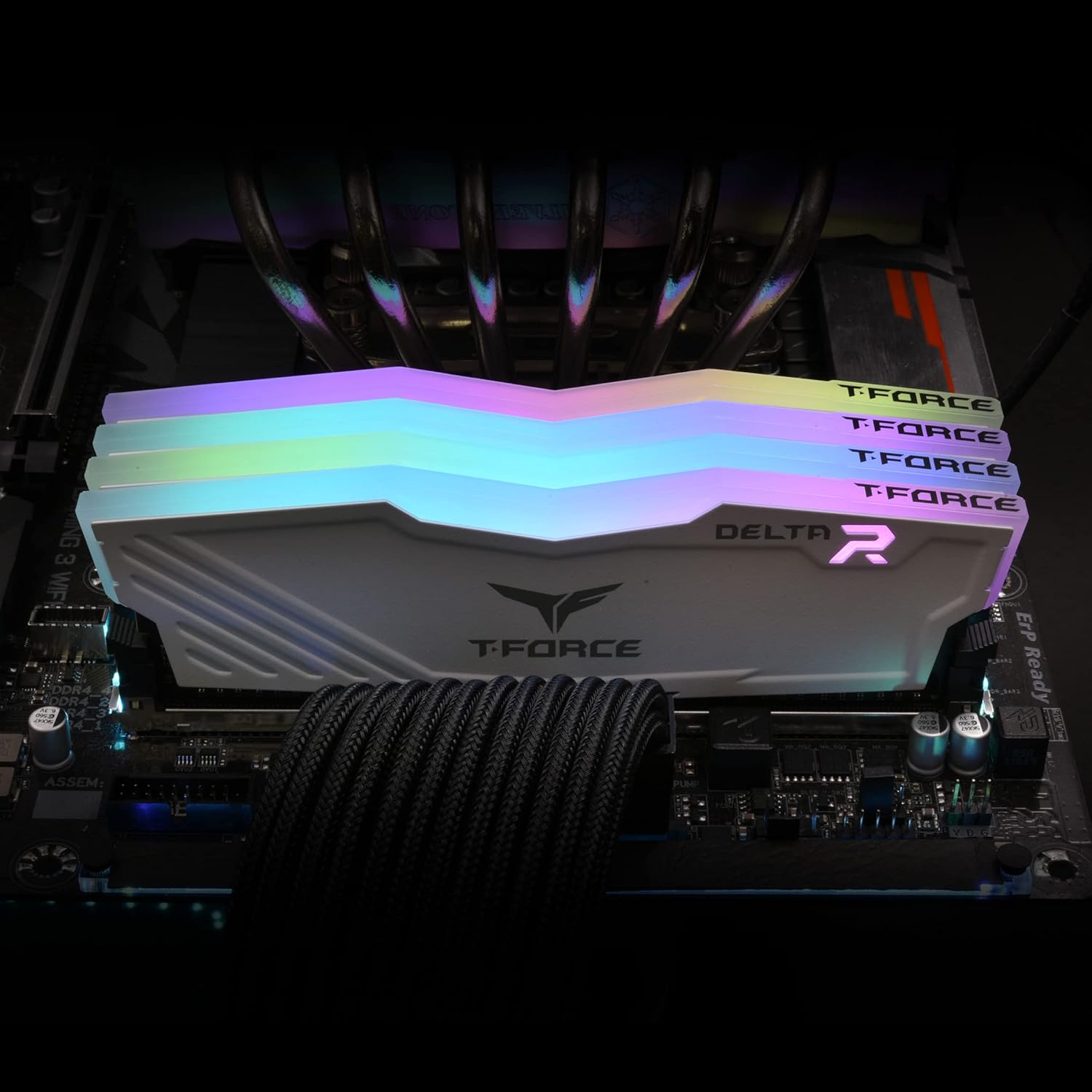 TEAMGROUP T-Force Delta RGB DDR4 16GB RAM - White, DIMM form factor, 3200MHz memory clock speed. 0765441643253