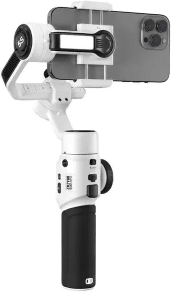 Zhiyun Smooth 5S Gimbal - White - Elevate your mobile filmmaking with this high-quality stabilizer. 6970194087214