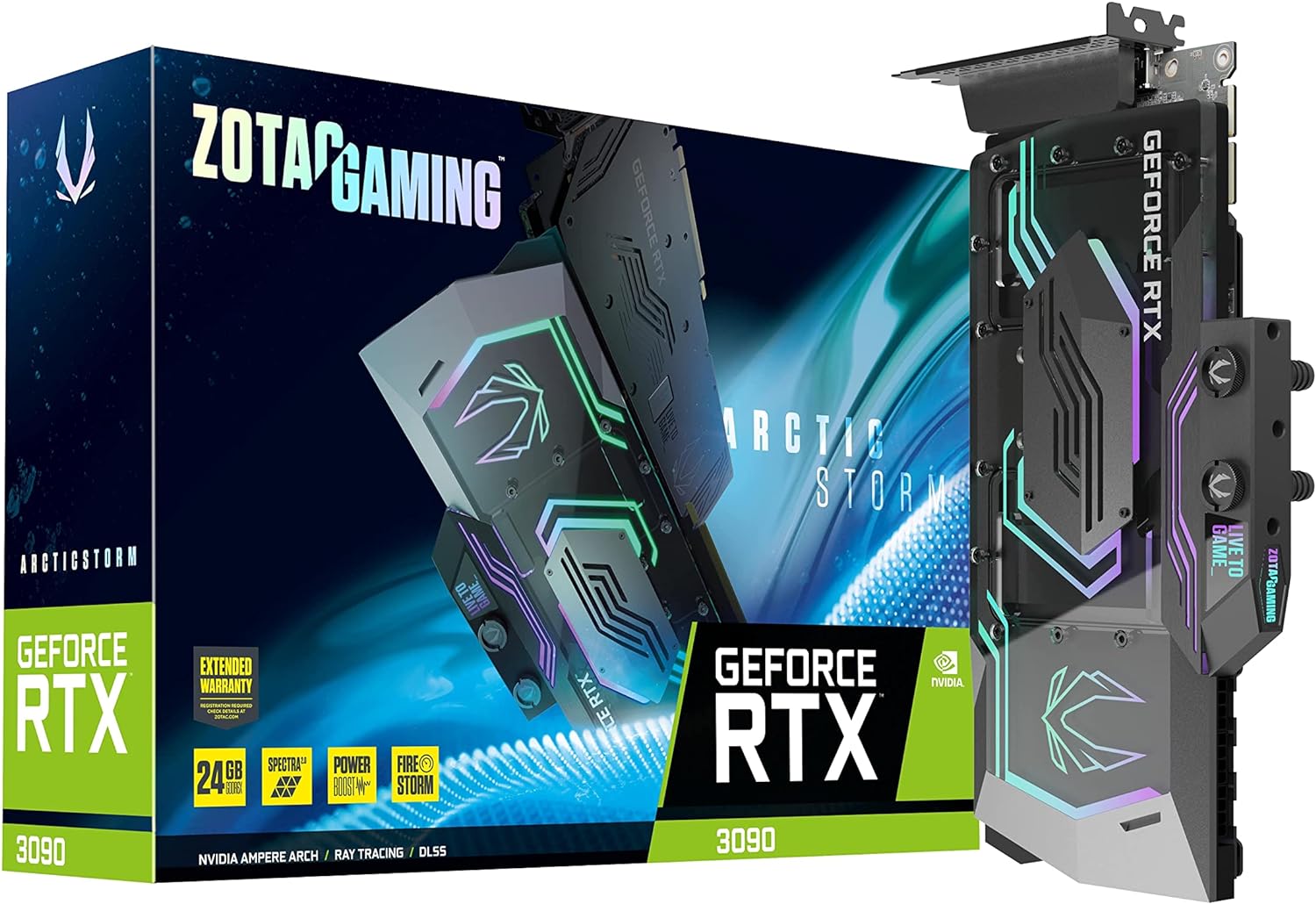 ZOTAC ArcticStorm GeForce RTX 3090 24GB GDDR6X PCI Express 4.0 SLI Support ATX Video Card - NVIDIA Ampere architecture, Liquid cooling ready, RGB Lighting 0810012082297